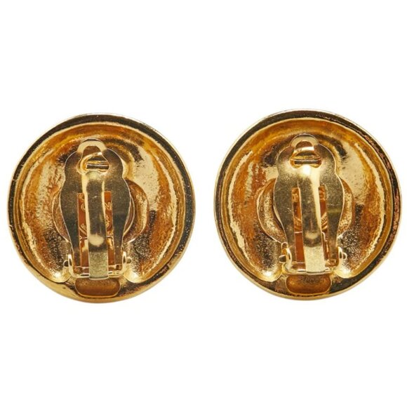 CHANEL CC Logos 1989 1920 Round Clip-On Earrings Gold Tone Auth w/Box #4056 - Picture 4 of 6